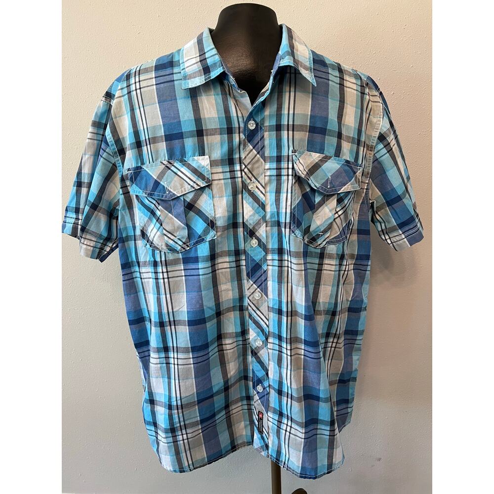 Southpole Men’s plaid shirt Button Down Collared S/S Sz XL RN82628‎ Vintage ‘90s